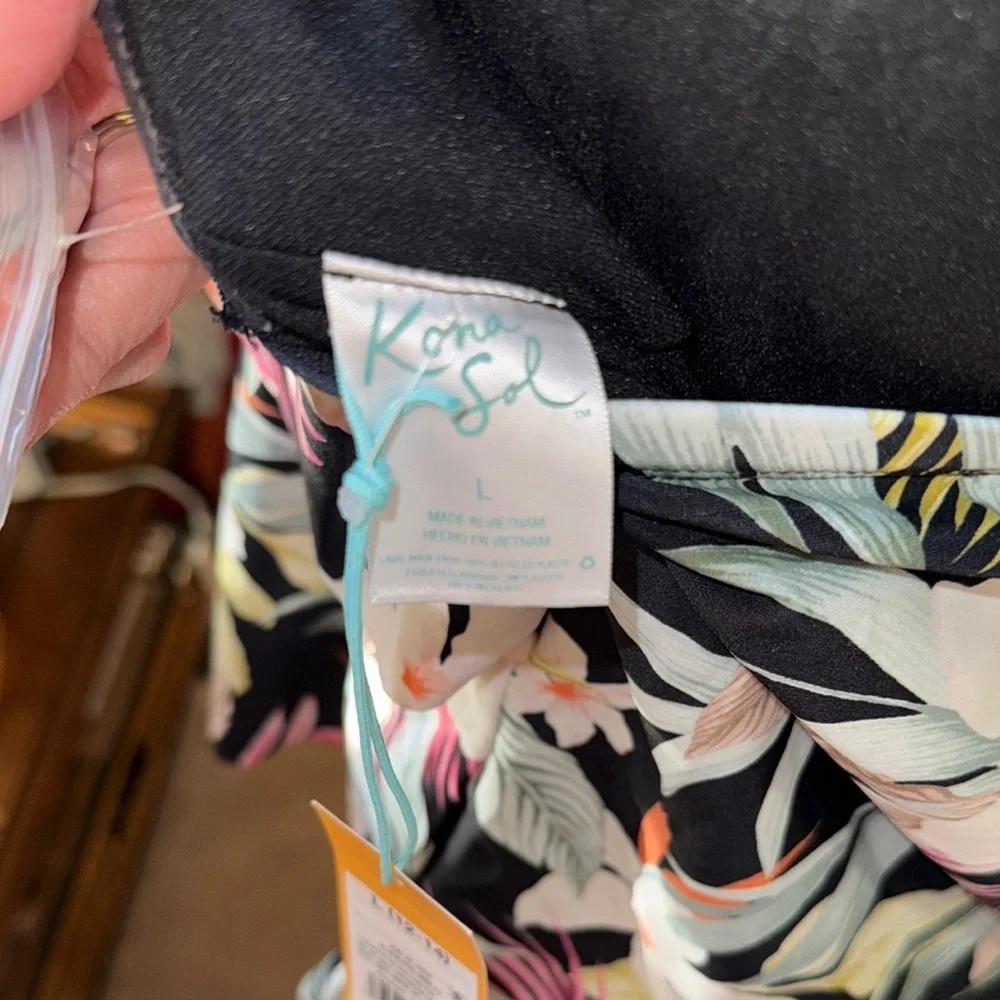 Kona Sol Black and Pink top only Tropical Floral Design